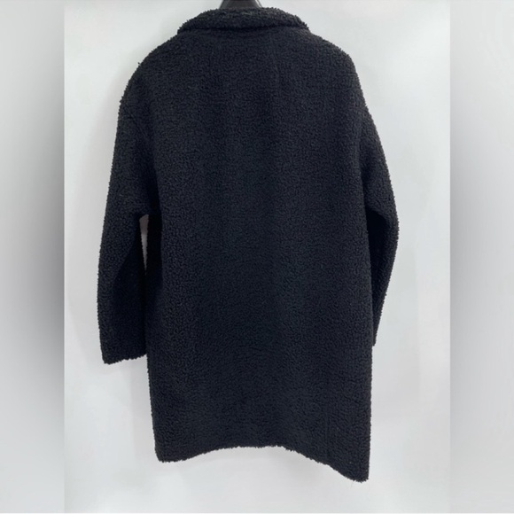 Maje black long Pointed Collar snap button teddy jacket Sherpa Coat size medium - Picture 5 of 12